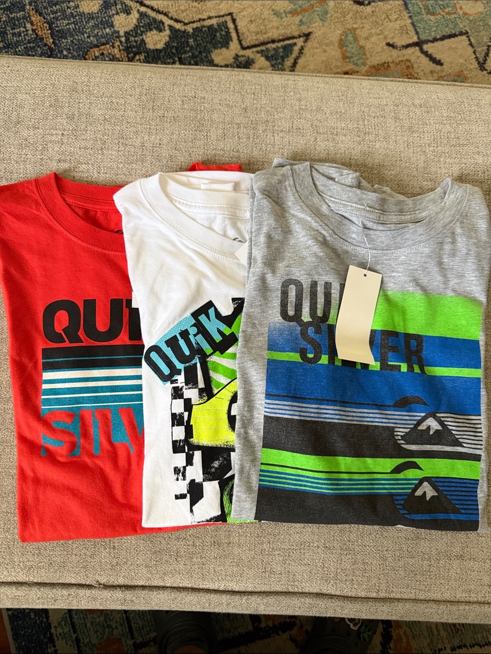 Quiksilver Boys' Graphic Tees - Red, White & Gray with Blue and Green Accents